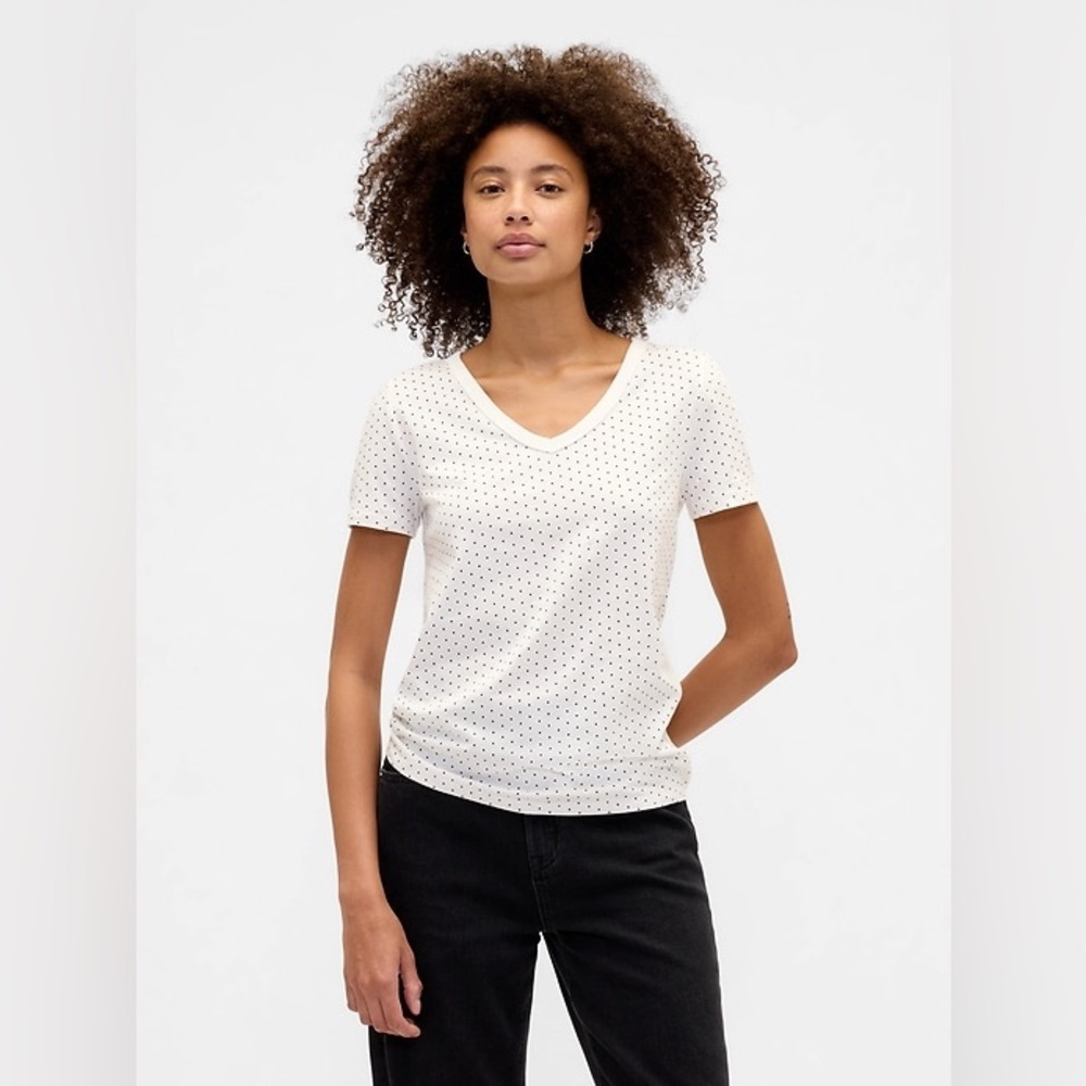 GAP Factory Women's Favorite V-Neck T-Shirt White Polka Dot Size XL